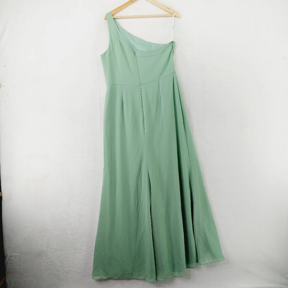 NEW Social Bridesmaids Seagrass One Shoulder Slit Formal Full Length Dress P2801